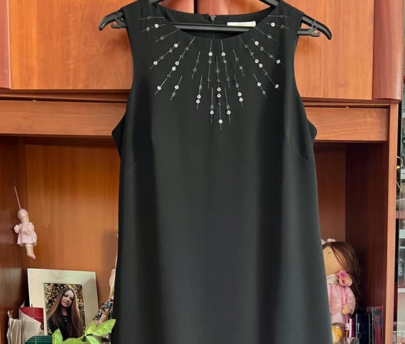 Vintage St Michael Classic Black Evening Dress Gown with Sequin Neckline Sleeveless Fitted Maxi Length Dress Evening Gown UK 8 US 4 EU 36