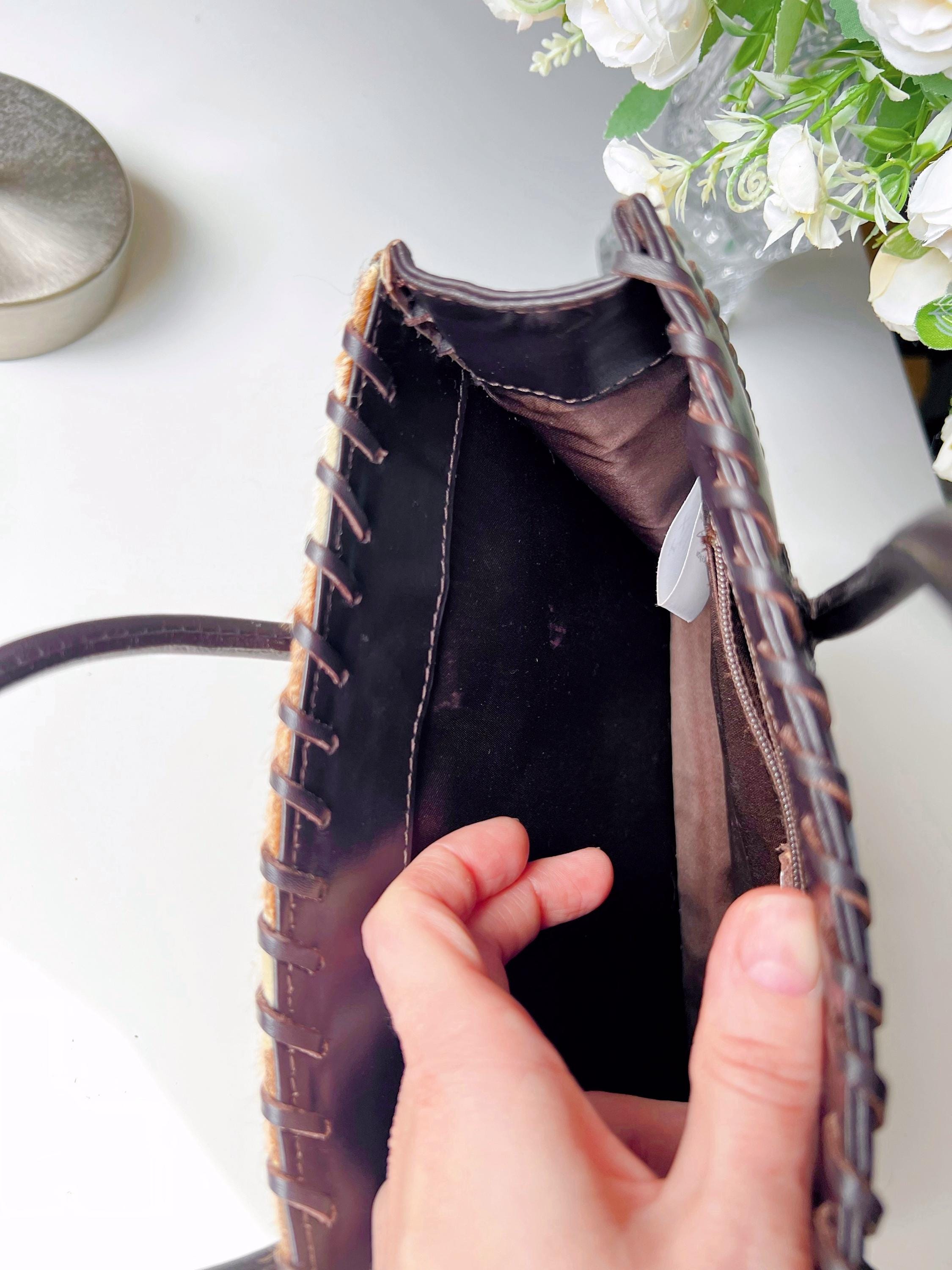 Vintage Cowhide Leather Bag – Y2K Mini Tote, 90s Western Style 