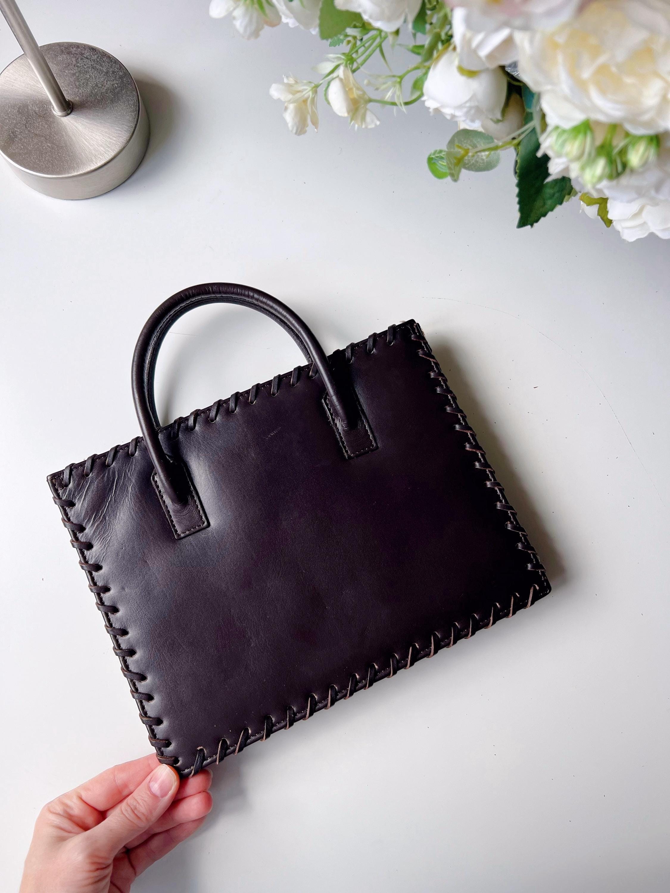 Vintage Cowhide Leather Bag – Y2K Mini Tote, 90s Western Style 