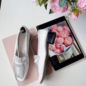 Vintage White Leather Loafers Women’s Size EU 37 / US 7 / UK 4,  Jenker&#39;s Made in Spain,  Retro Slip-On Shoes 90s Style