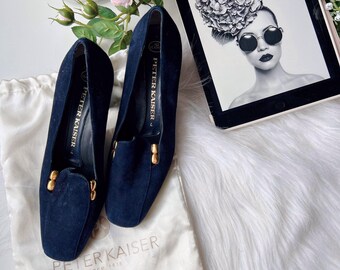Peter Kaiser Dark Blue Suede Heels Elegant Vintage Style Shoes Size UK 4 US 6 EU 37