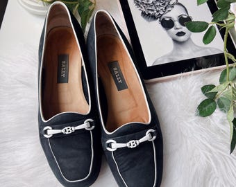Vintage Bally Black Loafers Rozmiar 6 Skórzana podeszwa Klasyczne płaskie buty Horsebit UK 6 EU 39 US 8