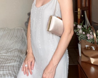 Vintage Beaded Silk Slip Dress – Light Grey 90s H&M Special Edition – Bridal or Evening Wear, Size S, Party Slip Dress Slip Dress, Y2K Style