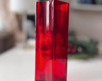 カラフルなヴィンテージIKEA SKÄMT花瓶、波状ガラス、オレンジ、レッド