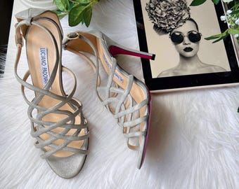 Luciano Padovan Leather Strappy Heels Size EU 38.5 / US 8 / UK 5.5 Elegant Designer Sandals Soles Evening Formal Made in Italy