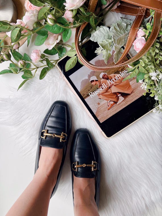 Women's Russell & Bromley Leather Loafers, Navy Blue Horsebit Flats, EU 40 / US 9 / UK 7