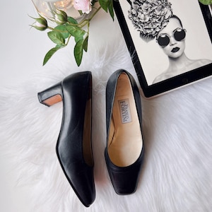 Vintage Franco Fortini Black Leather Pumps Classic Mid Heel Shoes Elegant Heels Size EU 36.5  US 6.5 UK 4