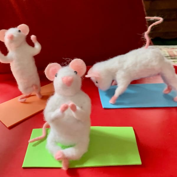 Yoga needle felted mice