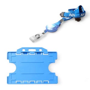 NHS Double Breakaway Lanyard with Retractable Badge Reel supplied with Double Sided ID Card Holder