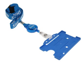 NHS Double Breakaway Lanyard with Retractable Badge Reel supplied with Double Sided ID Card Holder