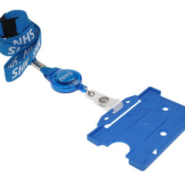 NHS Double Breakaway Lanyard with Retractable Badge Reel supplied with Double Sided ID Card Holder