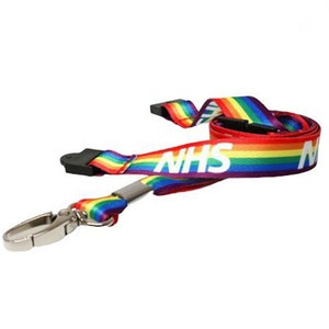 NHS Double Breakaway Rainbow Lanyard supplied with Clear ID Card Holder