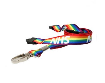 NHS Double Breakaway Rainbow Lanyard supplied with Clear ID Card Holder