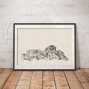 Wall art, Landscape, Parthenon, Acropolis, Greece, Digital Art, Hand Drawn, Mythology, Athens, Print, Instant Download, Ancient Greece, Art