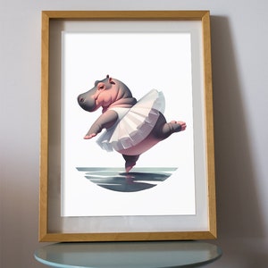Ilustración de bailarina hipopótamo, arte de pared, impresión, diseño digital