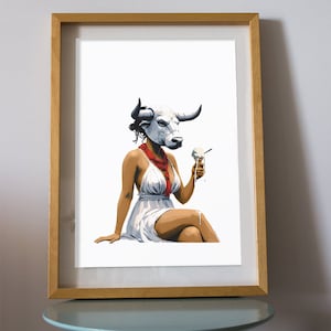 Minotaur &#39;s Ariadne eating ice cream, Greek Mythology, Illustration, Wall Art, Print, Digital Design
