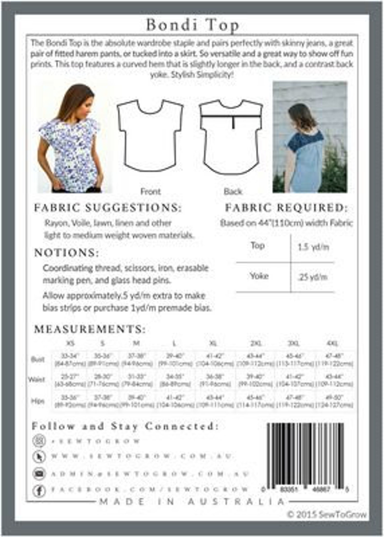 The Bondi Top Pattern Sew to Grow SWTG16 Etsy