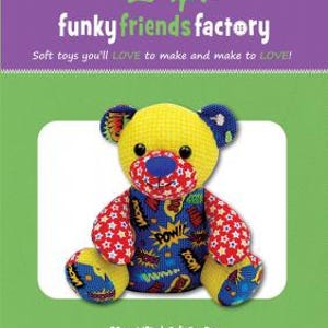 May include: A colorful soft toy bear with yellow head and ears, red and white star patterned arms, and a blue body with comic book style graphics. The bear is 12 inches tall and is labeled "Ben the BEGINNER Bear."