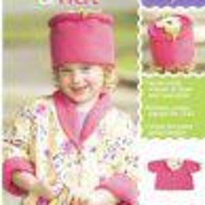 May include: A child wearing a pink hat and a floral jacket with pink trim. The jacket has a white collar and cuffs. The image includes text that reads "Wonder Jacket & Hat" and other text and images of the jacket and hat.