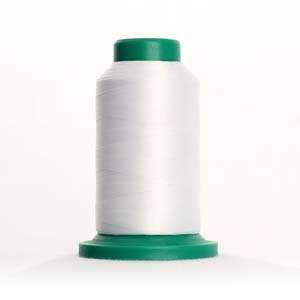 May include: A spool of white thread with a green plastic top and base.