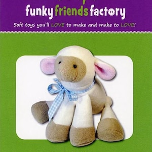 May include: A soft toy lamb pattern for sewing. The pattern includes instructions for making a 9-inch lamb with a light blue and white checkered ribbon around its neck. The pattern is from Funky Friends Factory.