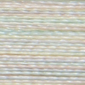 May include: Close-up of a textured yarn with a light blue, white, and cream color scheme.
