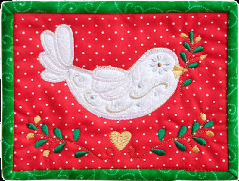 Old World Christmas Mug Rugs ITH machine embroidery design on CD by Amelie Scott Designs