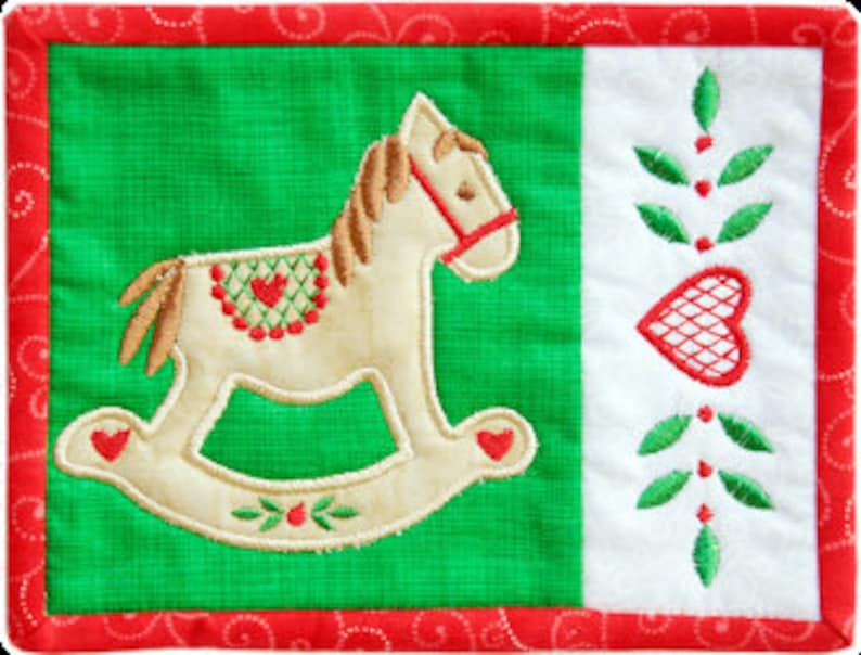 Old World Christmas Mug Rugs ITH machine embroidery design on CD by Amelie Scott Designs