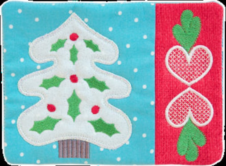 Old World Christmas Mug Rugs ITH machine embroidery design on CD by Amelie Scott Designs