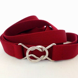 Cherry red elastic waist belt with silver metal buckle Woman belt Cinched belt Modern belt Belt for curves Vintage belt Red elastic belt
