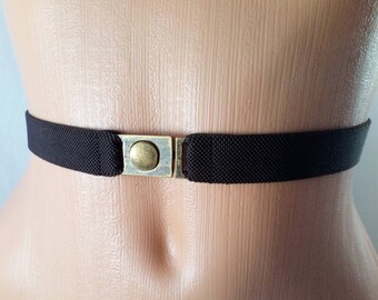 Brown elastic belt Elastic waist belt Brown belt with brass buckle Modern belt Vintage belt Waist belt Chocolate brown belt Cinched belt