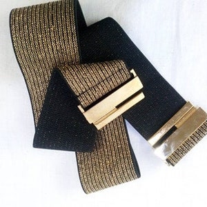 Elegant elastic shimmery gold belt with gold metal buckle Elastic belt Waist belt Elastic waist belt Woman belt Elastic belt for curves