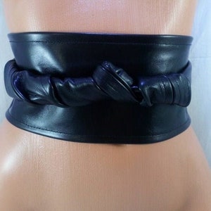 Black leather obi belt • Perfect black belt made from genuine leather • Corset leather belt tied in a bow • Black belt that emphasizes waist