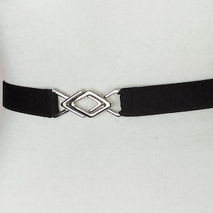 Geel/zwarte elastische riem, elastische tailleriem, gele riem, metalen gesp, moderne riem, vintage riem, damesriem, damesriem