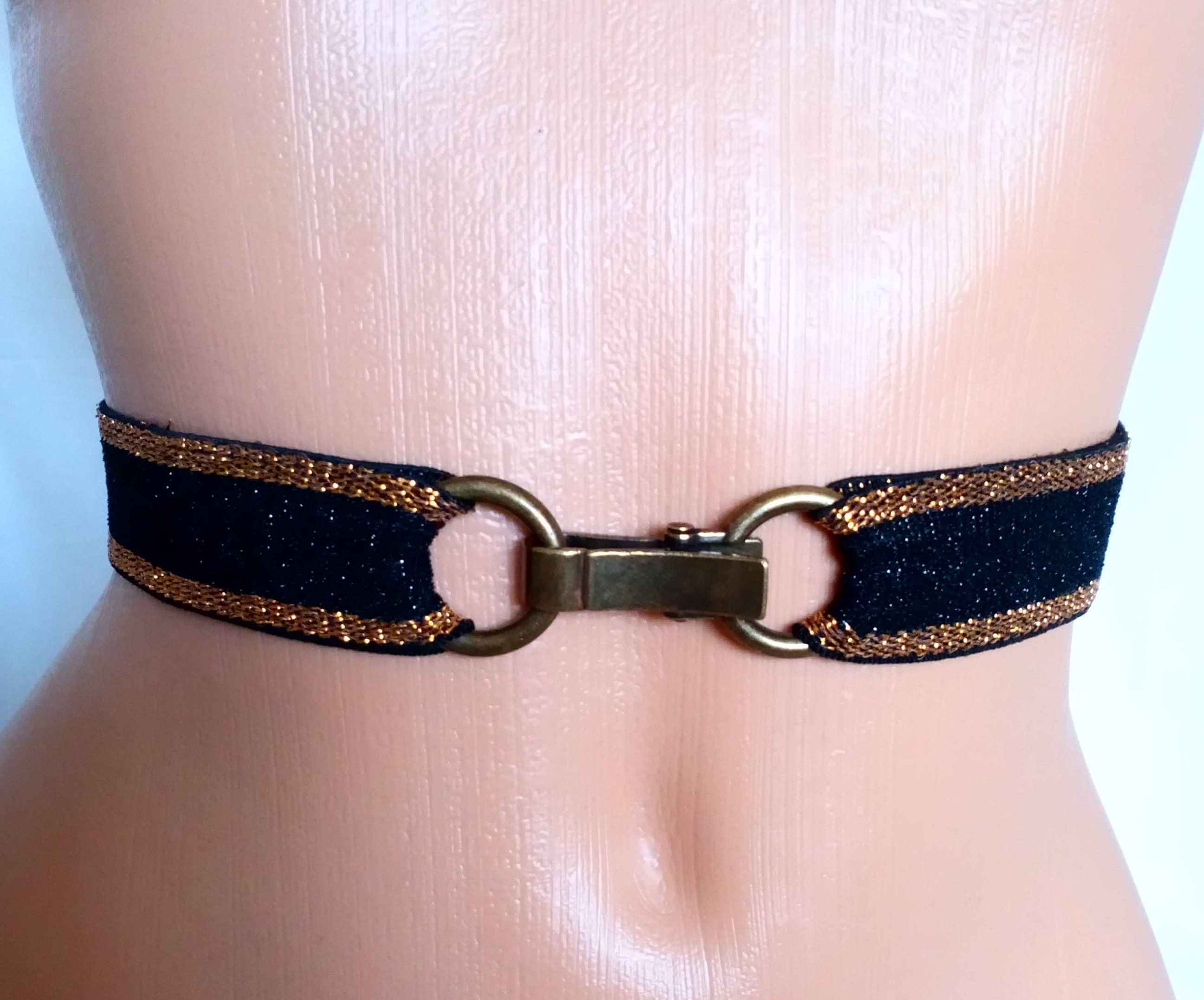 Ceinture Fantaisie élastique Femme - Noir Et Doré - Taille XL - Neuf Avec étiquettes
