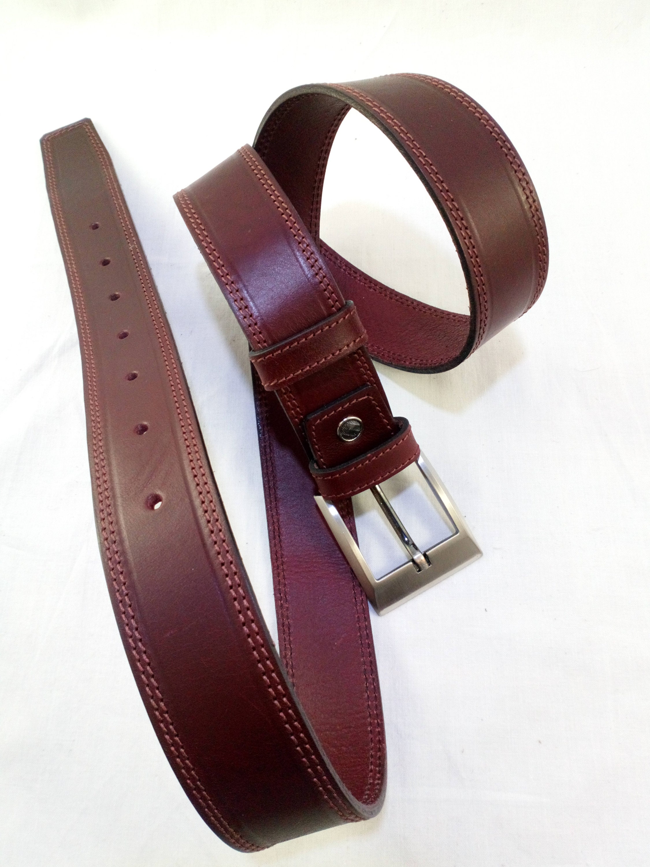 Man's Belt Burgundy Red Leather Man Belt Italian Leather Etsy