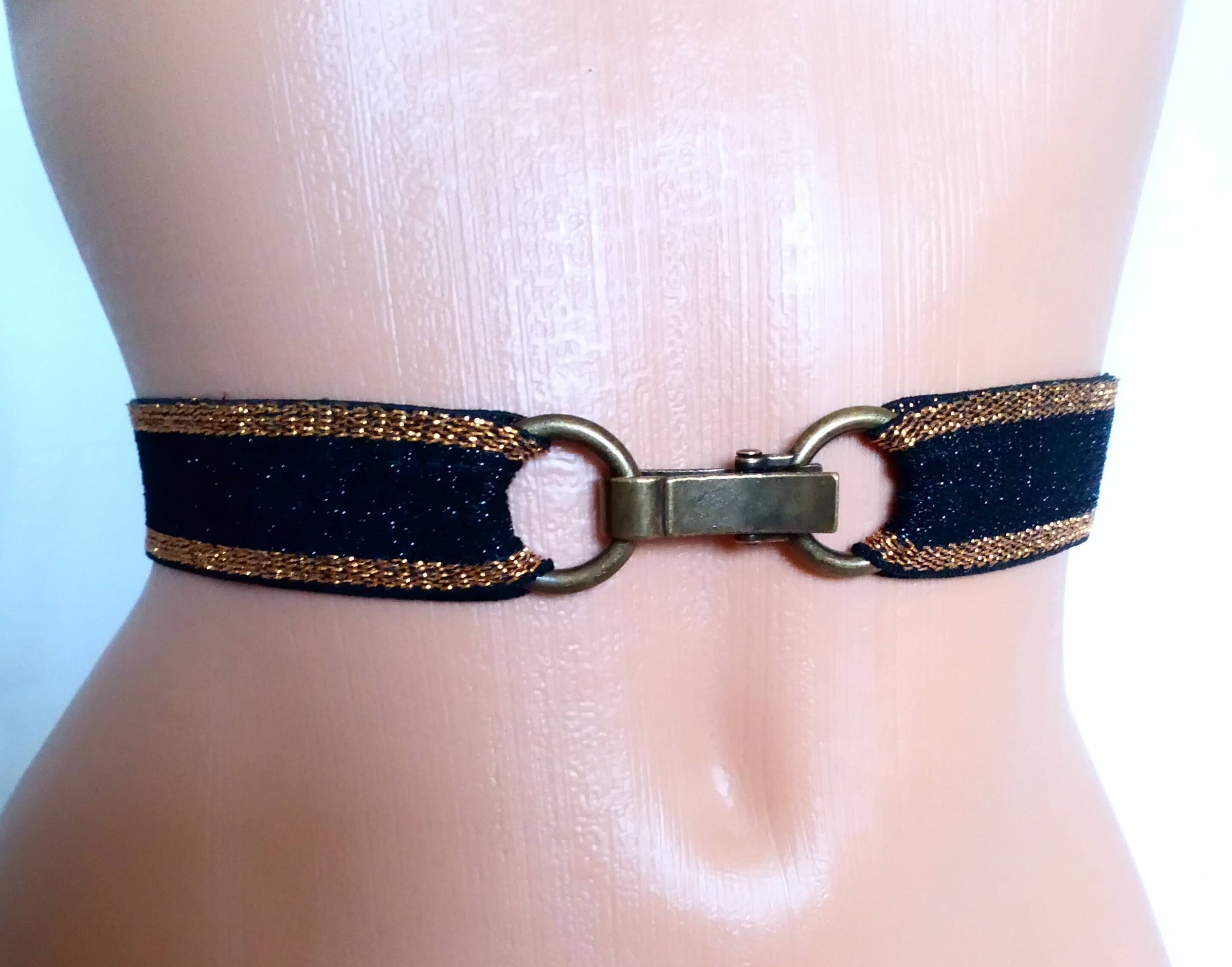 Ceinture élastique Noire Et Dorée Chatoyante - Taille Unique - Occasion