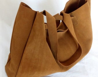 Brown suede leather bag Shoulder bag Woman bag Leather bag Handbag Hobo bag Leather bag closed with magnet Vintage look Real suede leather