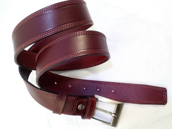 Man's Belt Burgundy Red Leather Man Belt Italian Leather Man Belt