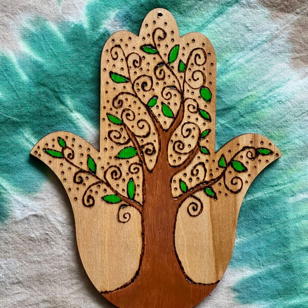 Tree of Life, Wooden Hamsa, Hand of God, Wall Hanging, Jewish Art, Judaica, Protection, Home Blessing, Family, Original Handmade Gift