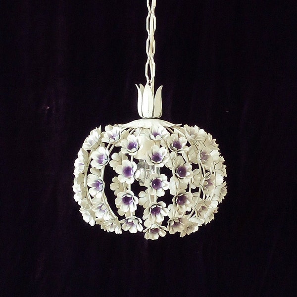 Pretty purple and white flower tole chandelier