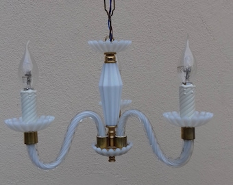 MURANO chandelier with 3 branches, white blown glass