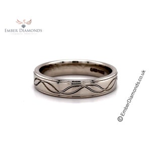Gent's Men's Wedding Ring Band, Heavy Chunky Platinum 950 Hallmarked, UK Bespoke Made, Pattern Engraving