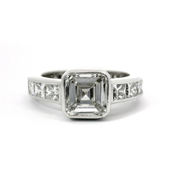 THEO FENNELL Diamond Ring, Certified 5.40ct Asscher & Princess Cut Diamond Engagement Ring, 18K White Gold, Statement, Cocktail, Dress Ring.