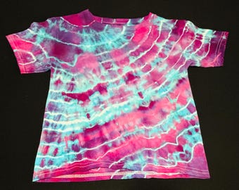 Kids Geode Tie Dye Shirt, Pink Teal Ice Dye Cotton Tee, Boho Youth Wear