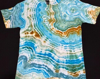 Kids Geode Tie Dye Shirt, Ocean Blue Ice Dye Tee, Boho Beach, Youth Small