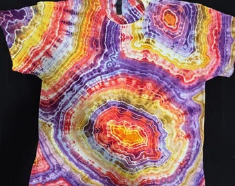 Geode Tie Dye Shirt, Autumn Candy Ice Dye Tee, Purple Orange Boho Festival Wear