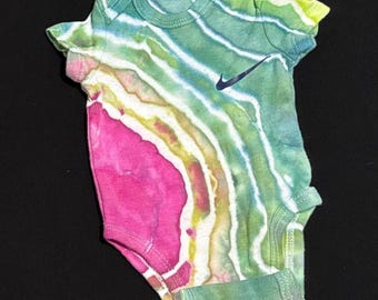 Geode Tie Dye Onesie, Watermelon Pink Green Ice Dye Baby Bodysuit (0-3 Months)