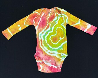Geode Tie Dye Baby Bodysuit, Sunset Rainbow Ice Dye, Boho Style, Size 3-6 Months