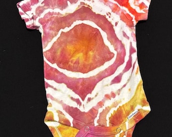 Geode Tie Dye Baby Bodysuit, Plum Pink Sunset Ice Dye, 100% Cotton Gerber, Boho